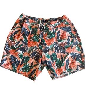 Johnnie-O Mens XL Tropical Leaf Print Swim Trunks Lined Board Shorts